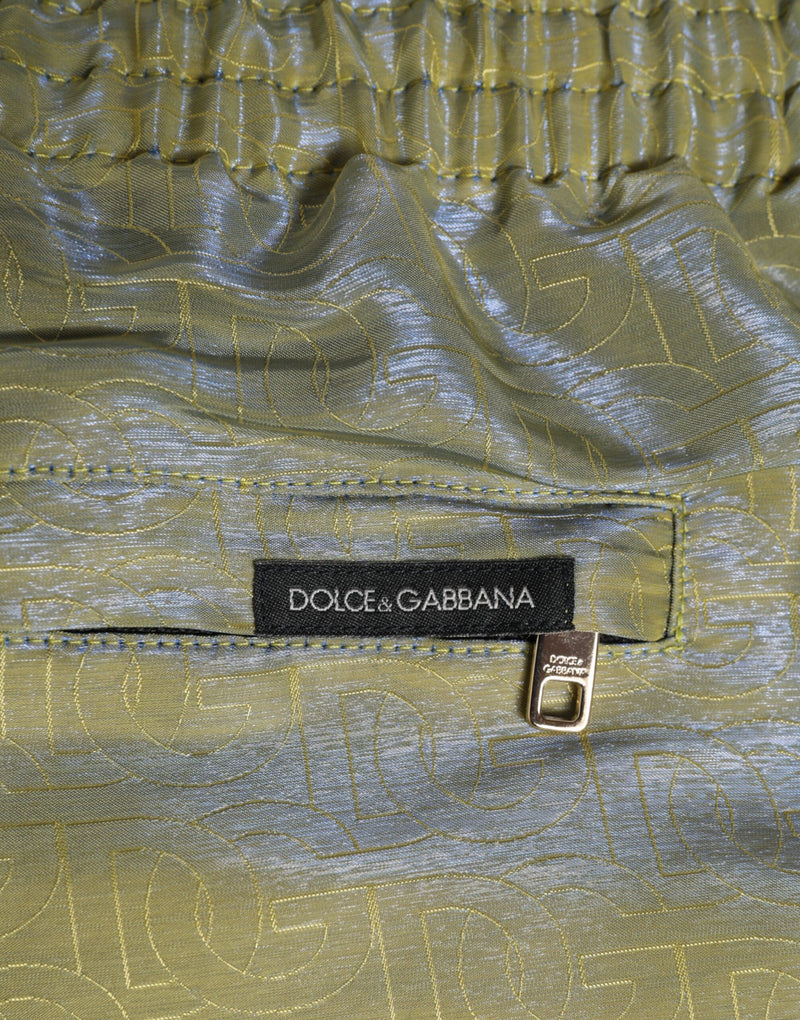 Dolce & Gabbana Green Polyester Metallic Logo Print Men's Swim Shorts