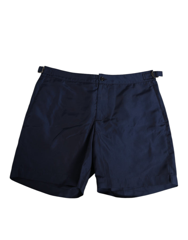 Dolce & Gabbana Navy Blue Polyester Logo Buckle Waist Swimwear