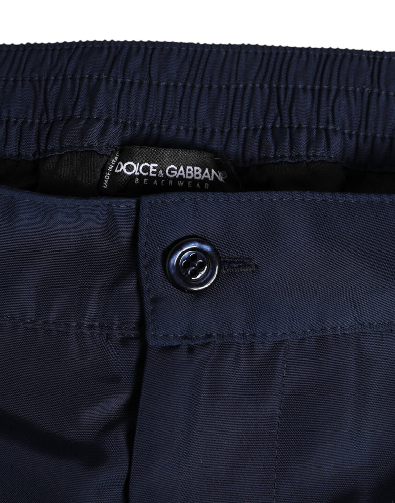 Dolce & Gabbana Navy Blue Polyester Logo Buckle Waist Swimwear