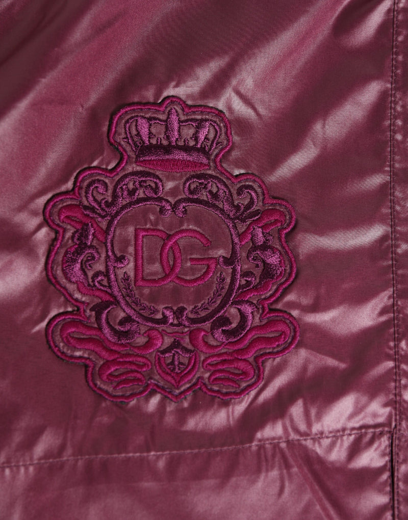 Dolce &amp; Gabbana Burgundy Polyester Logo Embossed Crest Zwemkleding