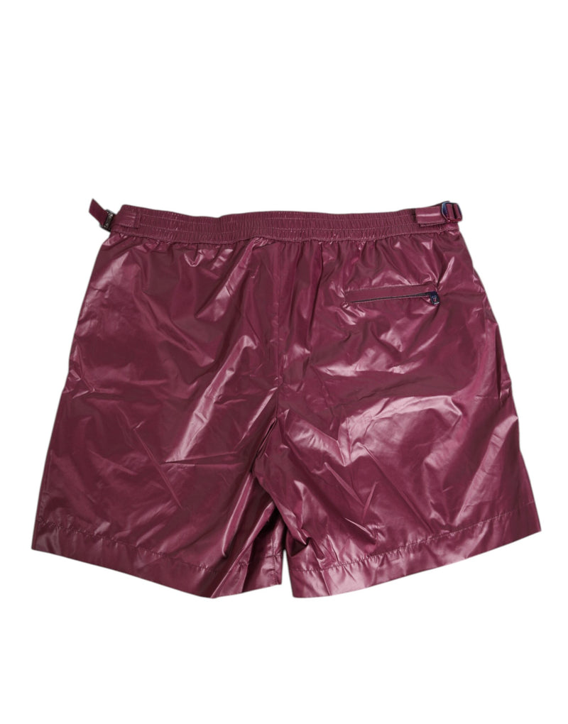 Dolce &amp; Gabbana Burgundy Polyester Logo Embossed Crest Zwemkleding