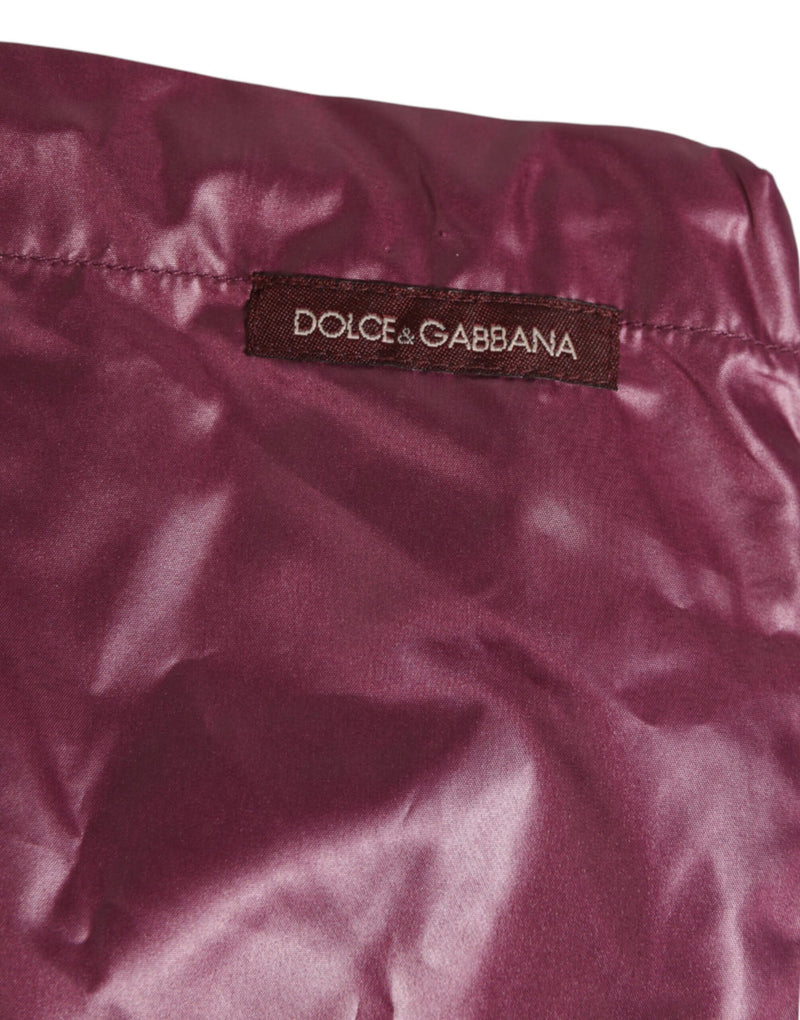 Dolce &amp; Gabbana Burgundy Polyester Logo Embossed Crest Zwemkleding