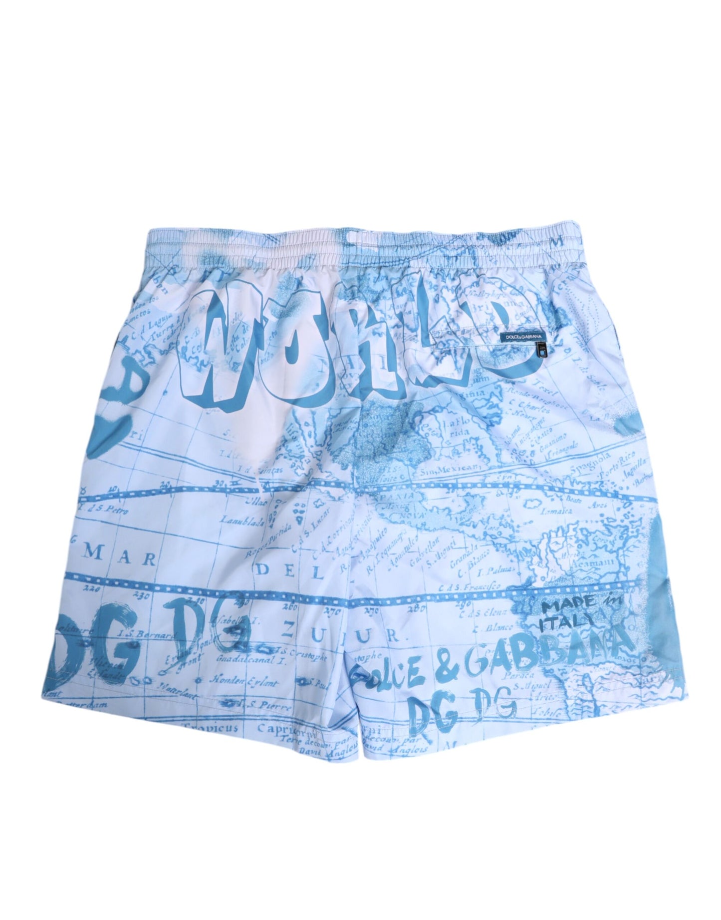 Dolce & Gabbana Blue World Map Polyester Elastic Waistband Swimwear
