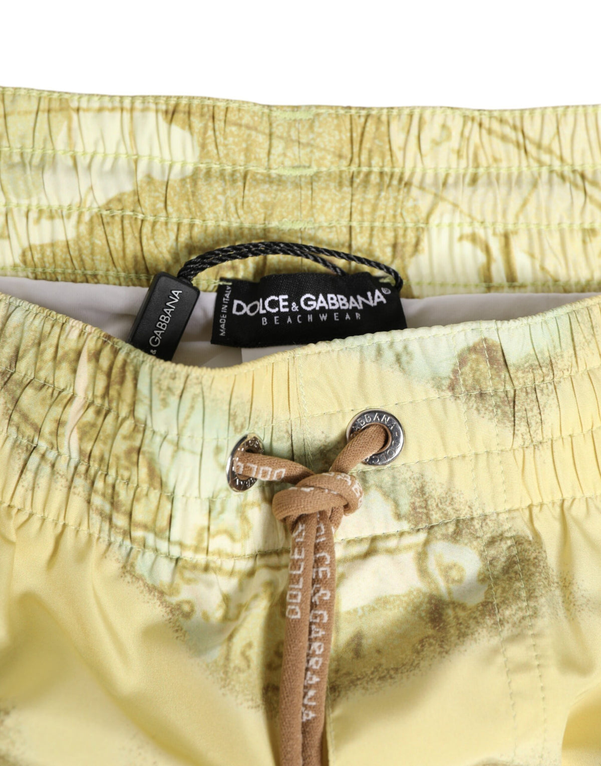 Maillot de bain Dolce & Gabbana en polyester jaune à motif carte du monde avec taille élastique