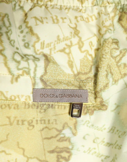 Maillot de bain Dolce & Gabbana jaune à taille élastique en polyester avec carte du monde.