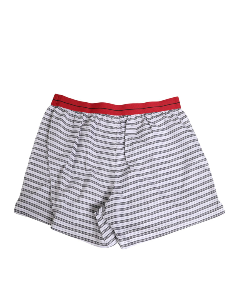 Dolce & Gabbana White Striped Cotton Swim Shorts with Red Waistband