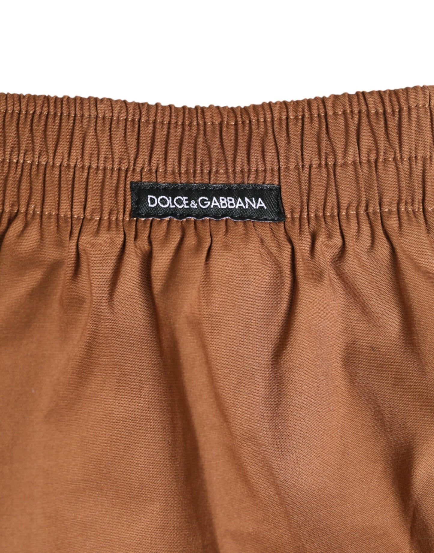 Dolce & Gabbana Brown Cotton Boxer Waistband Short Swimwear