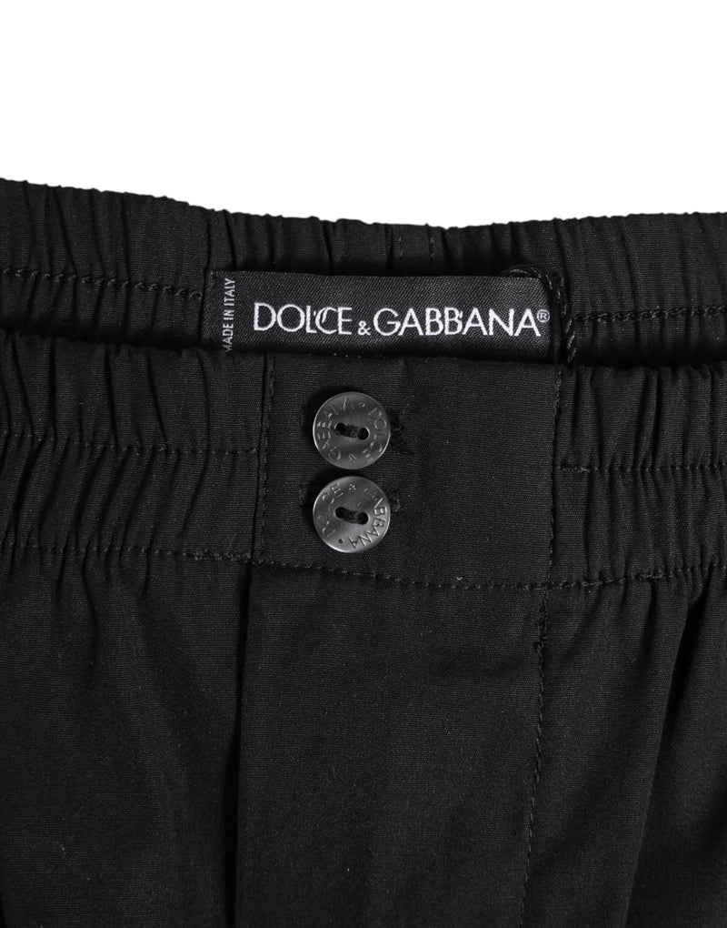 Dolce &amp; Gabbana Zwarte Katoenen Zwemkleding met Elastische Tailleband en Knoopjes