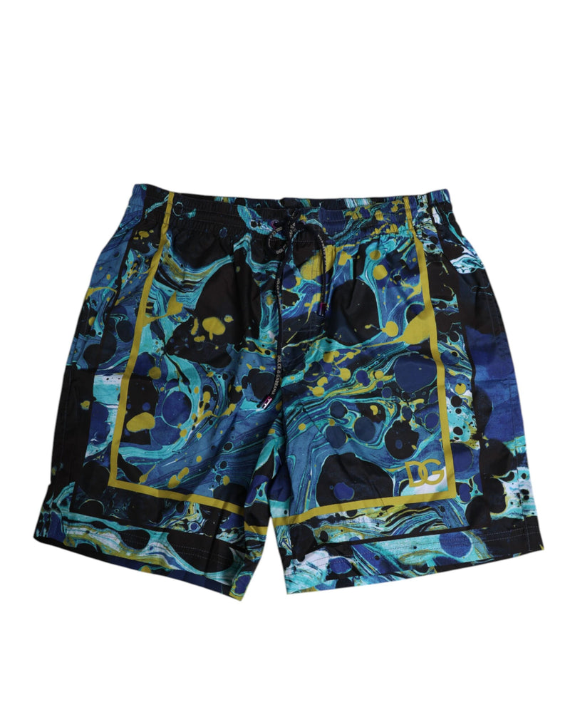 Short de bain boxer pour homme Dolce &amp; Gabbana, imprimé marbre bleu, logo.