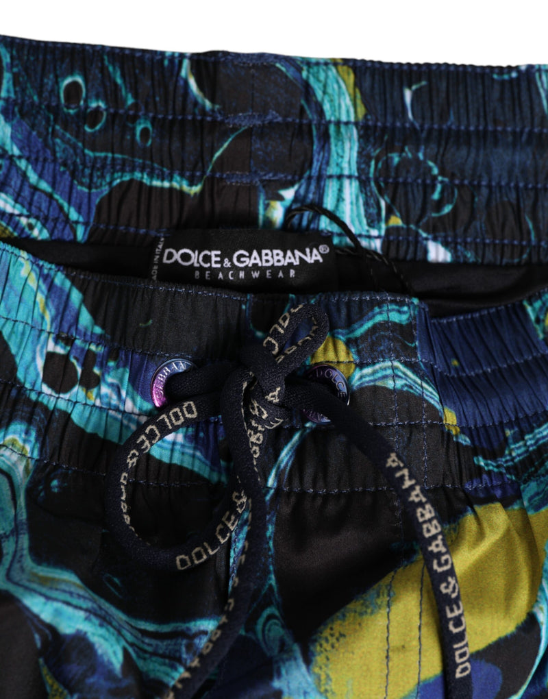 Short de bain boxer pour homme Dolce &amp; Gabbana, imprimé marbre bleu, logo.