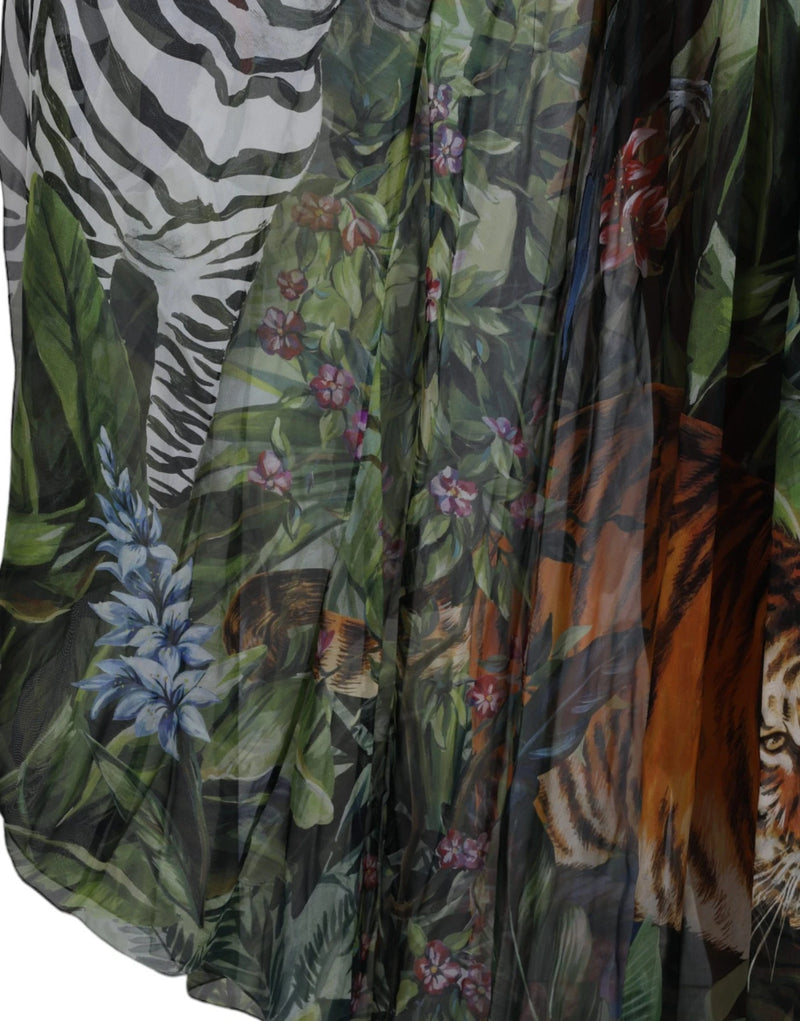 Dolce & Gabbana Multicolor Silk Jungle Print Maxi Dress
