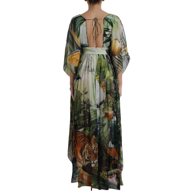 Dolce & Gabbana Multicolor Silk Jungle Print Maxi Dress