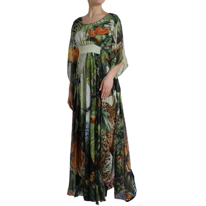 Dolce & Gabbana Multicolor Silk Jungle Print Maxi Dress