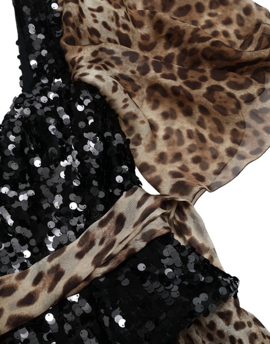 Robe Maxi en Soie à Imprimé Léopard avec Sequins - Dolce & Gabbana