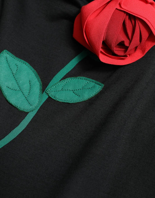 Robe sans manches en laine noire Dolce & Gabbana avec appliqué rose