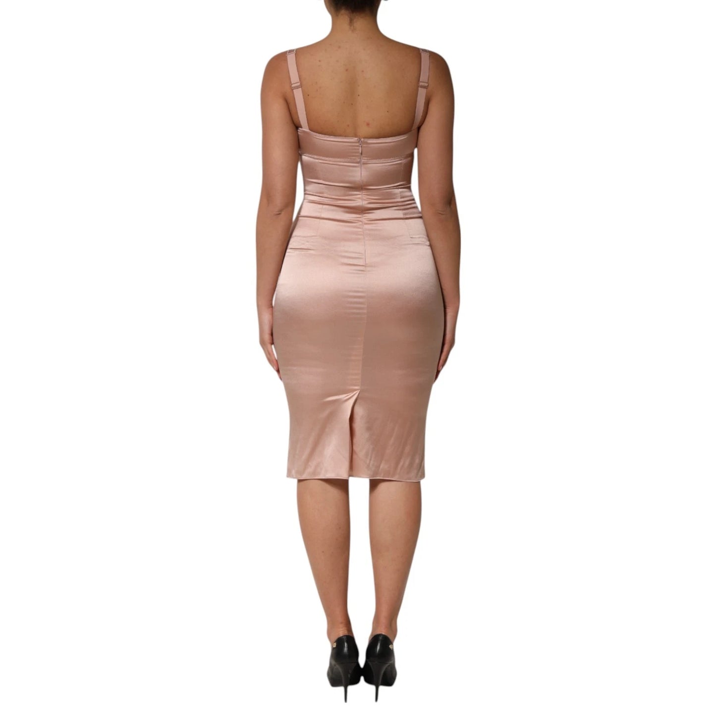 Dolce & Gabbana Blush Pink Silk Satin Bustier Midi Bodycon Dress