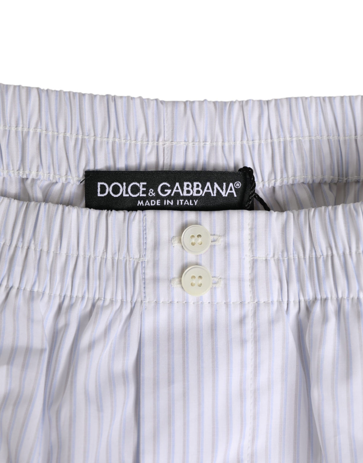 Short de bain rayé blanc et bleu en coton avec bouton-pression Dolce &amp; Gabbana