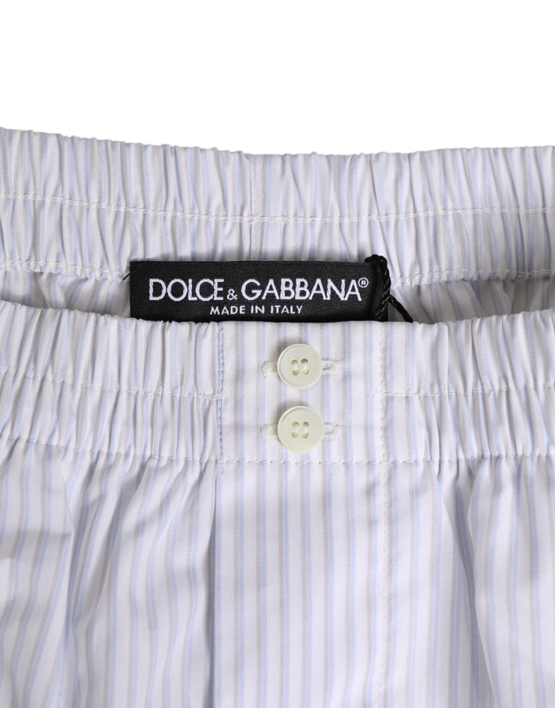 Dolce &amp; Gabbana Wit Blauw Katoenen Gestreepte Shorts met Knoopsluiting