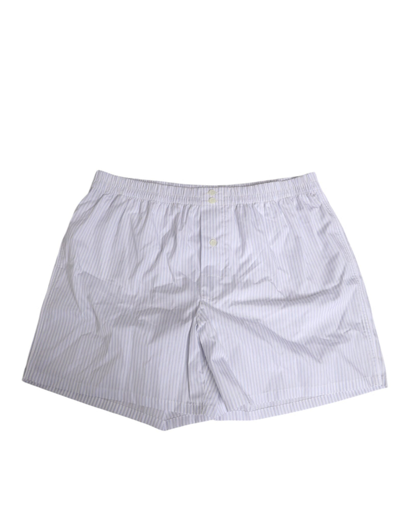 Dolce &amp; Gabbana Wit Blauw Katoenen Gestreepte Shorts met Knoopsluiting
