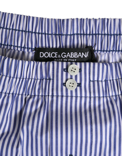 Dolce & Gabbana Blue White Cotton Striped Button Fly Shorts Swimwear