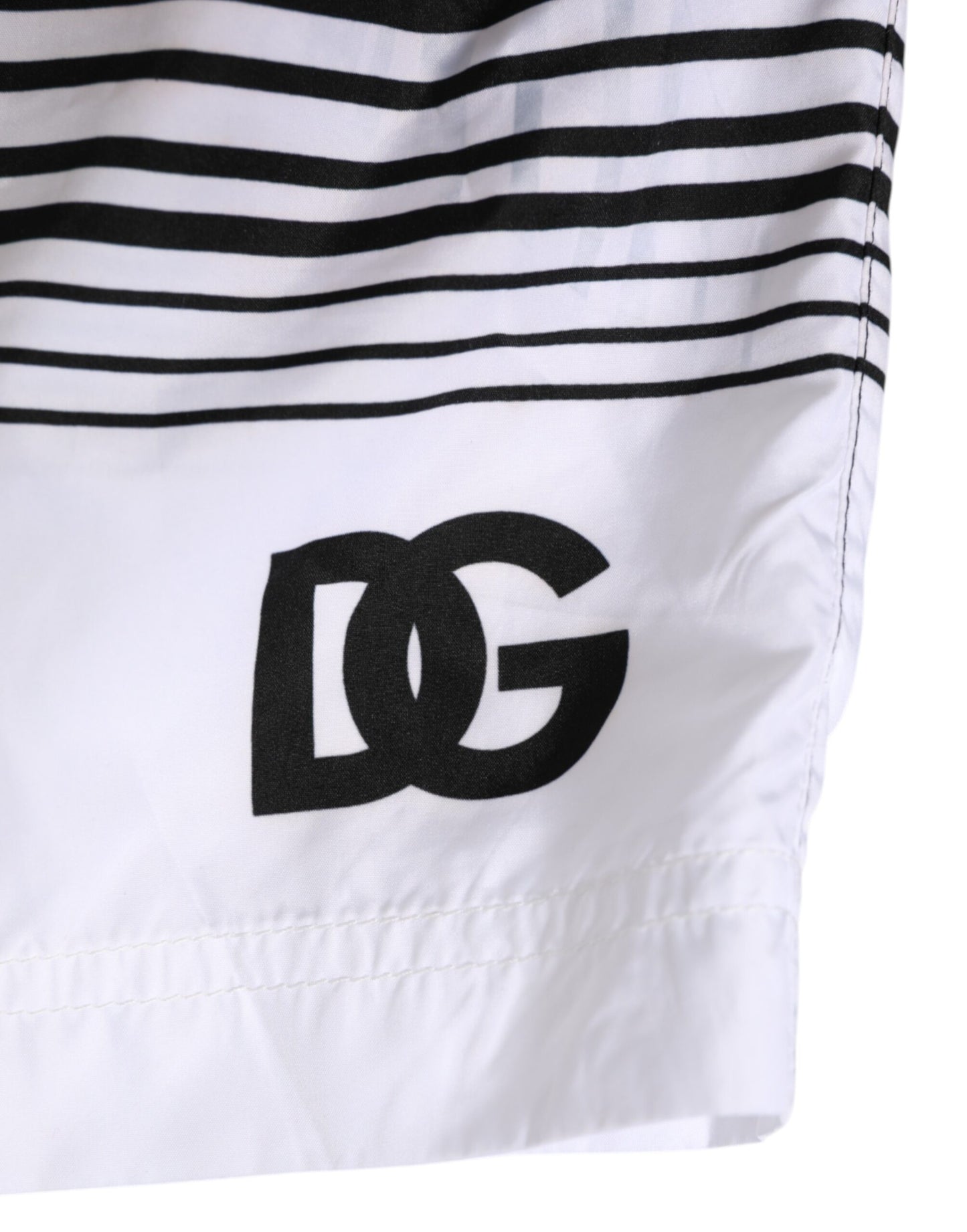 Dolce & Gabbana Black White Striped DG Logo Men Short  Swimwear