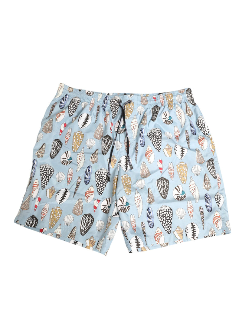 Short de bain pour homme en nylon Dolce &amp; Gabbana, imprimé coquillages bleus.