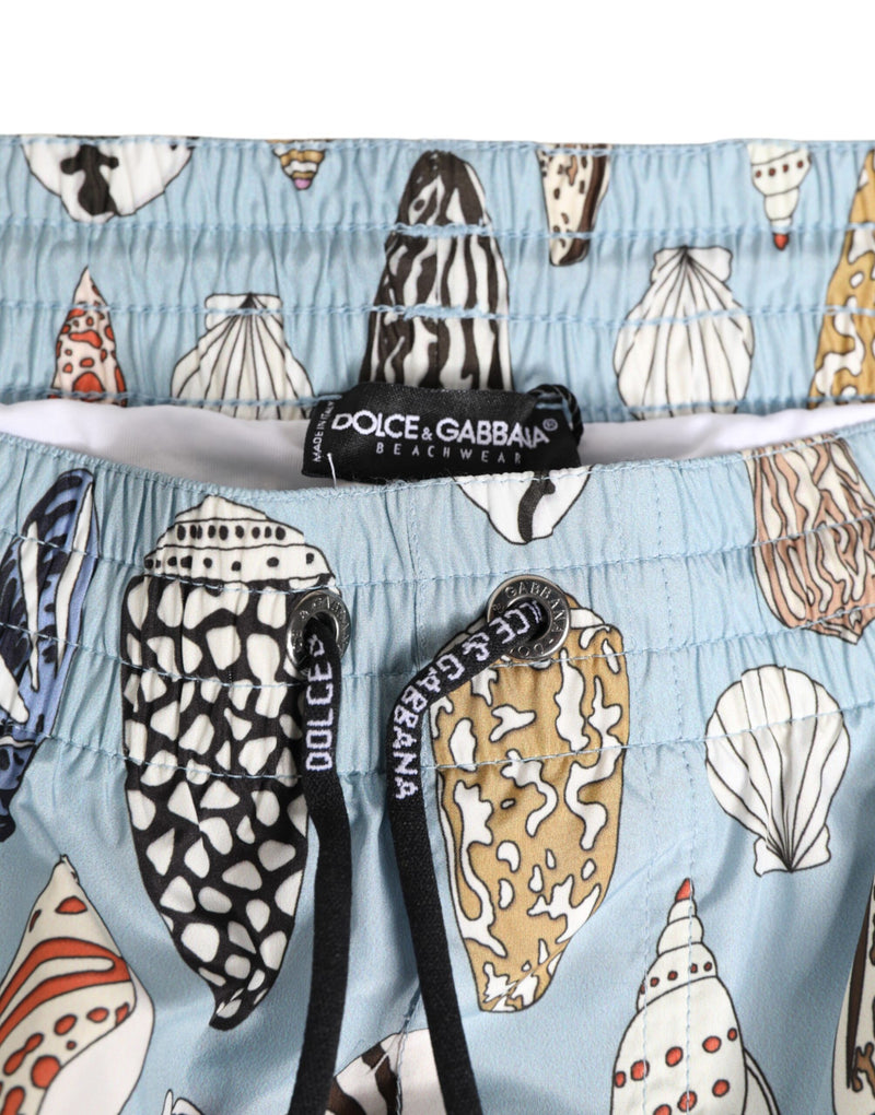 Short de bain pour homme en nylon Dolce &amp; Gabbana, imprimé coquillages bleus.