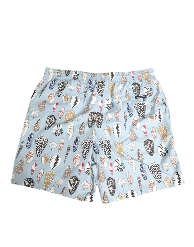 Short de bain pour homme en nylon Dolce &amp; Gabbana, imprimé coquillages bleus.