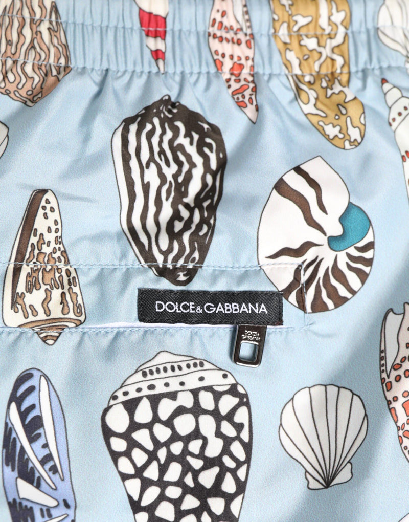 Short de bain pour homme en nylon Dolce &amp; Gabbana, imprimé coquillages bleus.