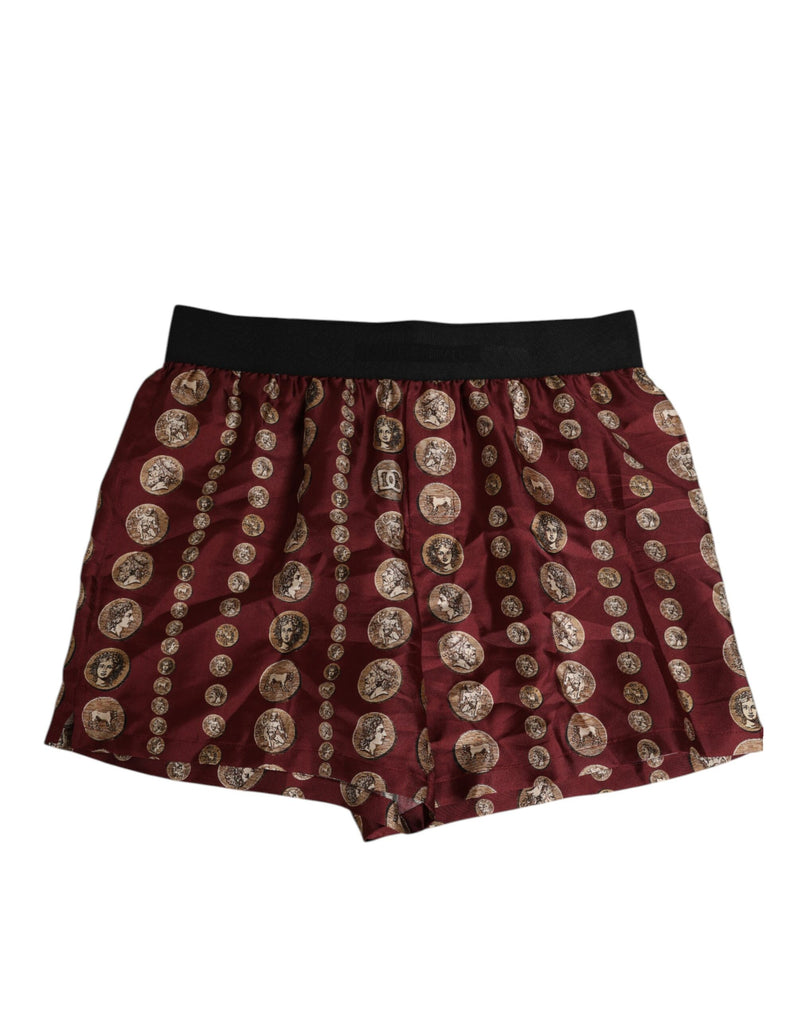 Dolce &amp; Gabbana bordeauxrode zijden zwemboxershort met muntmotief voor heren