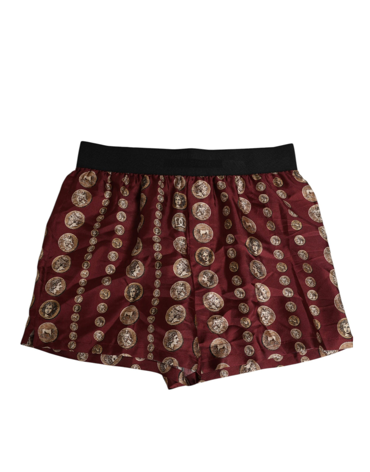Short de bain boxer pour homme en soie bordeaux à imprimé pièce de monnaie de Dolce &amp; Gabbana