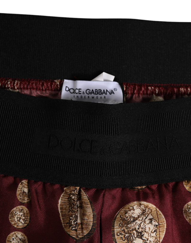 Dolce &amp; Gabbana bordeauxrode zijden zwemboxershort met muntmotief voor heren