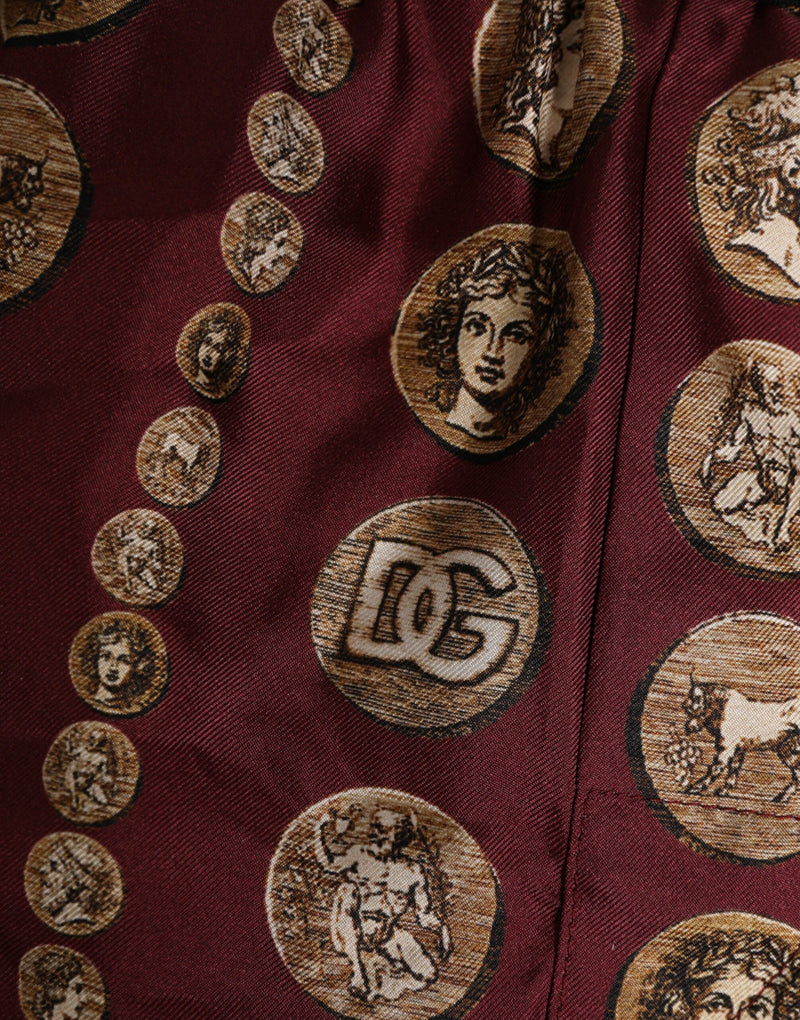 Dolce &amp; Gabbana bordeauxrode zijden zwemboxershort met muntmotief voor heren