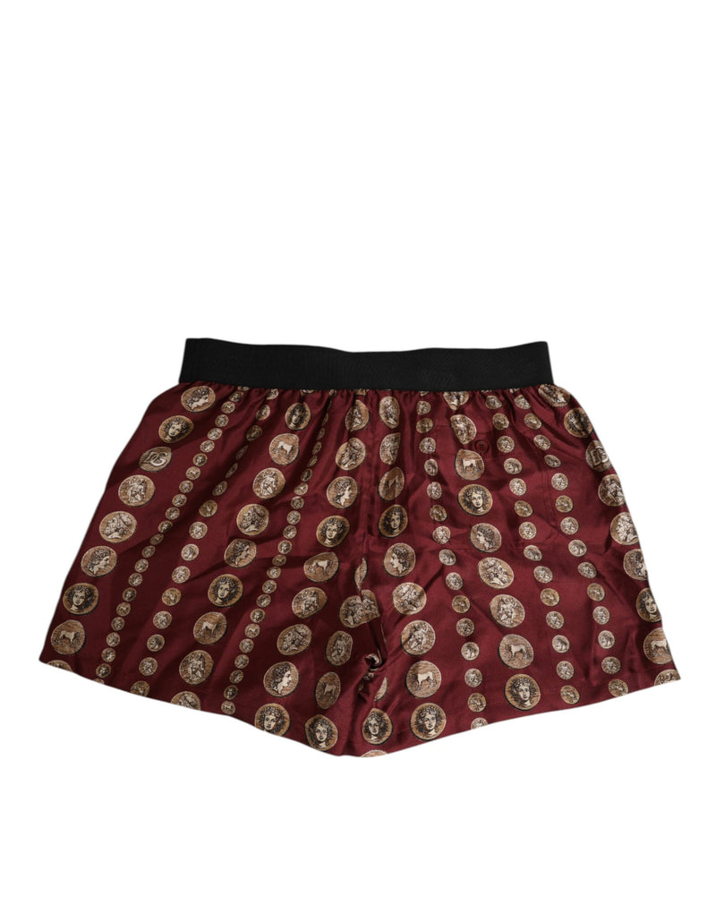 Dolce &amp; Gabbana bordeauxrode zijden zwemboxershort met muntmotief voor heren