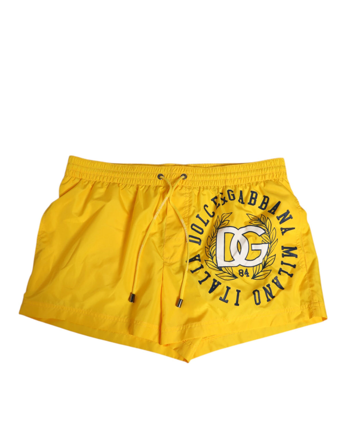 Short de bain boxer pour homme Dolce &amp; Gabbana en nylon jaune avec imprimé du logo.