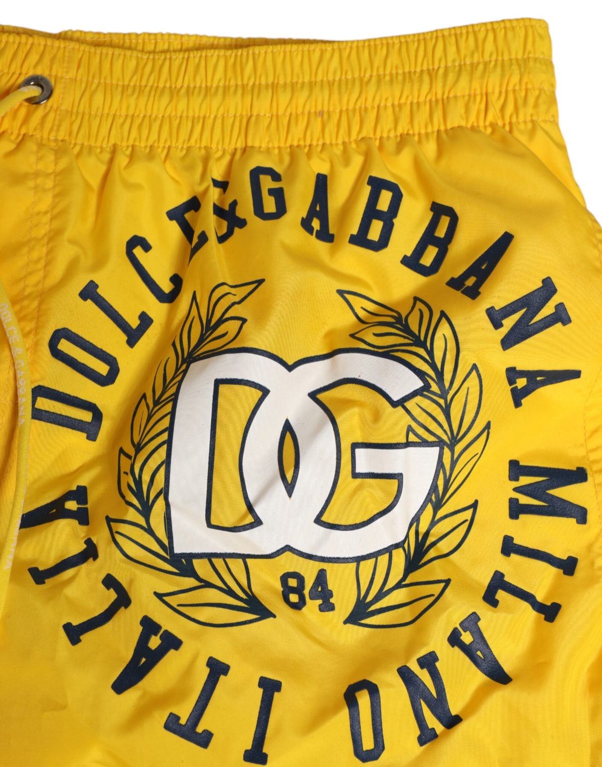 Short de bain boxer pour homme Dolce &amp; Gabbana en nylon jaune avec imprimé du logo.