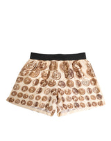 Short de bain en soie Dolce &amp; Gabbana marron à imprimé de pièces de monnaie anciennes