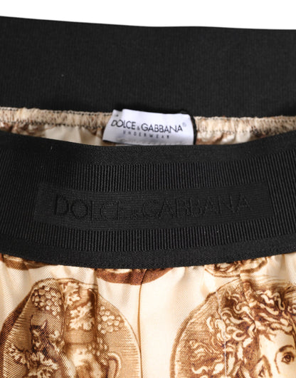 Dolce & Gabbana Brown Ancient Coin Print Silk Shorts Swimwear