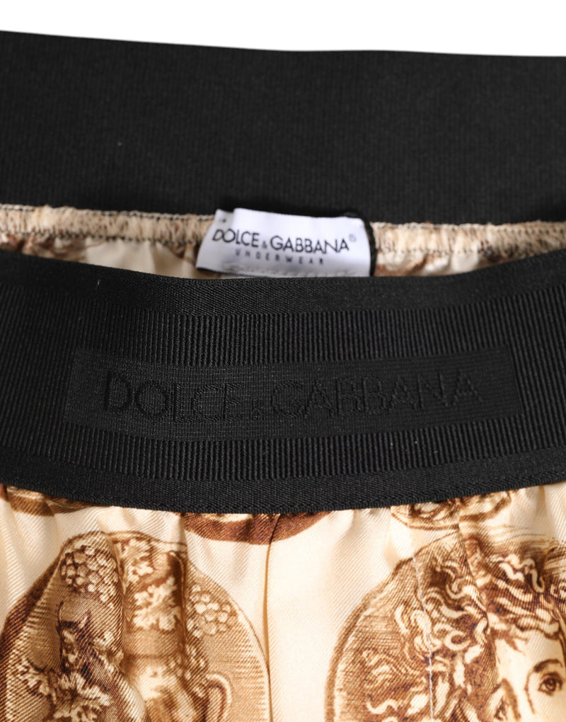 Short de bain en soie Dolce &amp; Gabbana marron à imprimé de pièces de monnaie anciennes