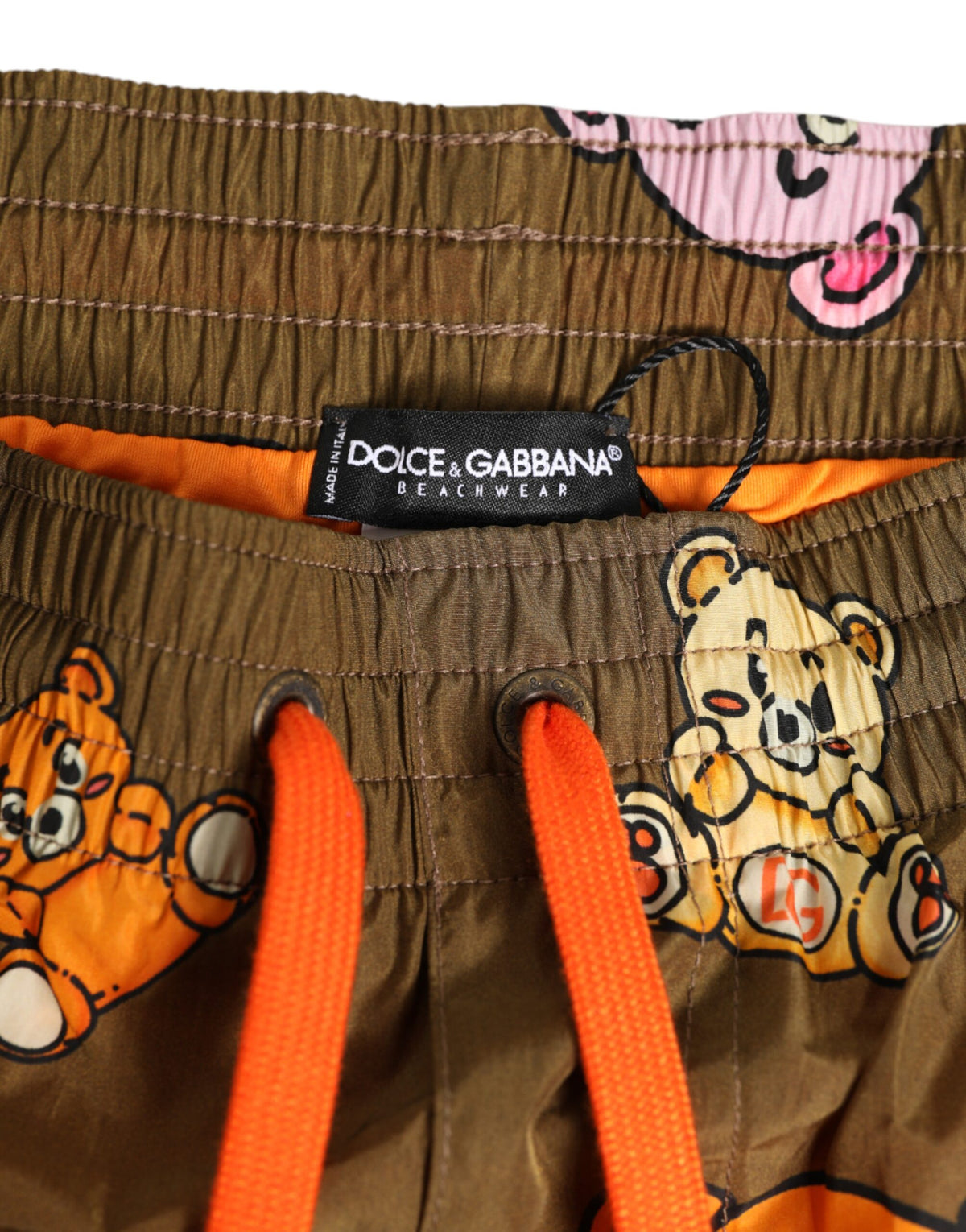 Short de bain pour homme Dolce &amp; Gabbana, brun et multicolore, motif ours en peluche.