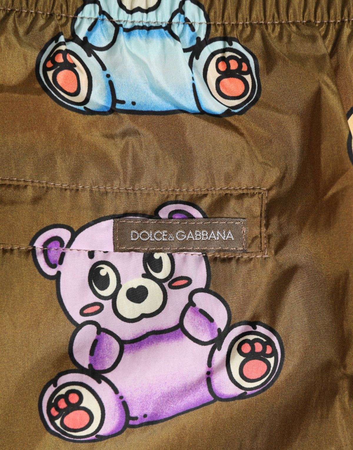 Short de bain pour homme Dolce &amp; Gabbana, brun et multicolore, motif ours en peluche.