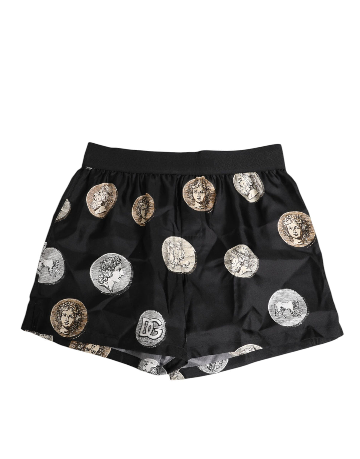 Short de bain boxer en soie noire à imprimé de pièces de monnaie anciennes de Dolce &amp; Gabbana