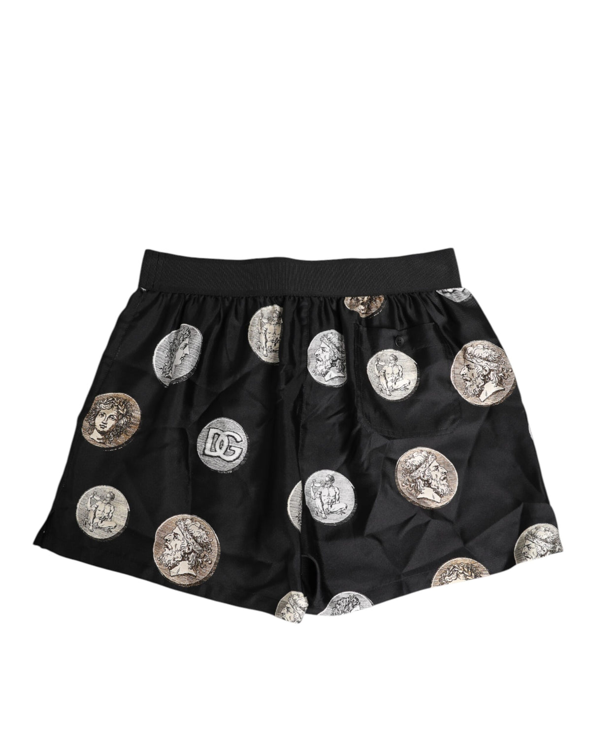 Short de bain boxer en soie noire à imprimé de pièces de monnaie anciennes de Dolce &amp; Gabbana