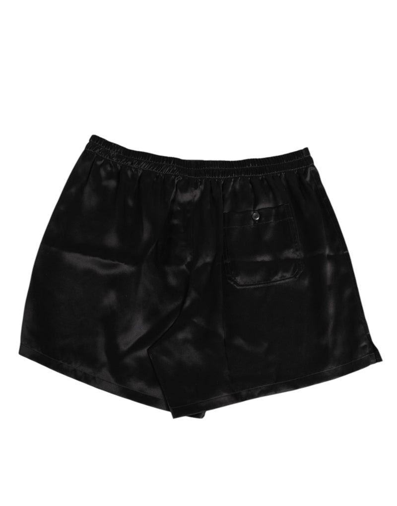 Dolce & Gabbana Black Silk Satin Elastic Men Boxer Short Swimwear