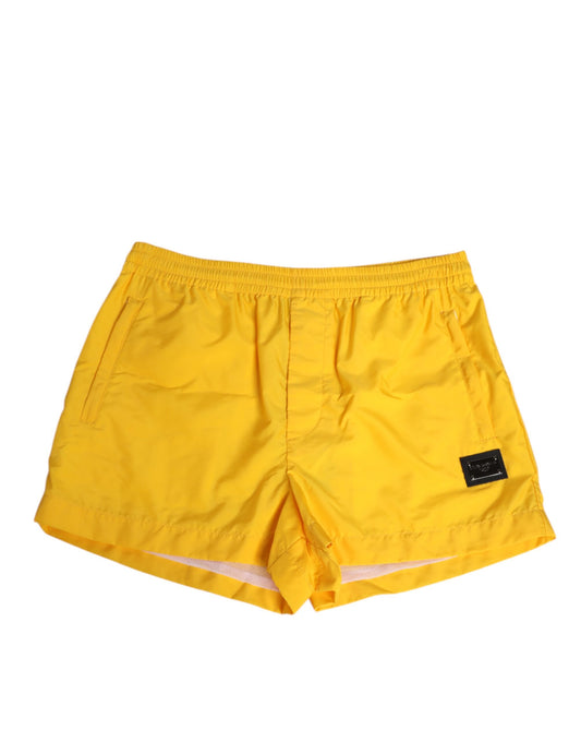 Dolce &amp; Gabbana gele nylon zwemboxershorts met logo-plaatje