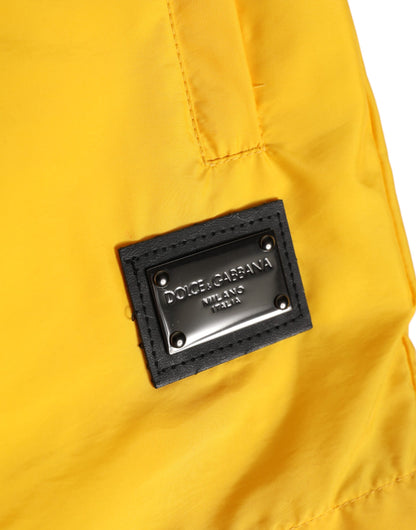Short de bain boxer Dolce & Gabbana en nylon jaune avec plaque logo.