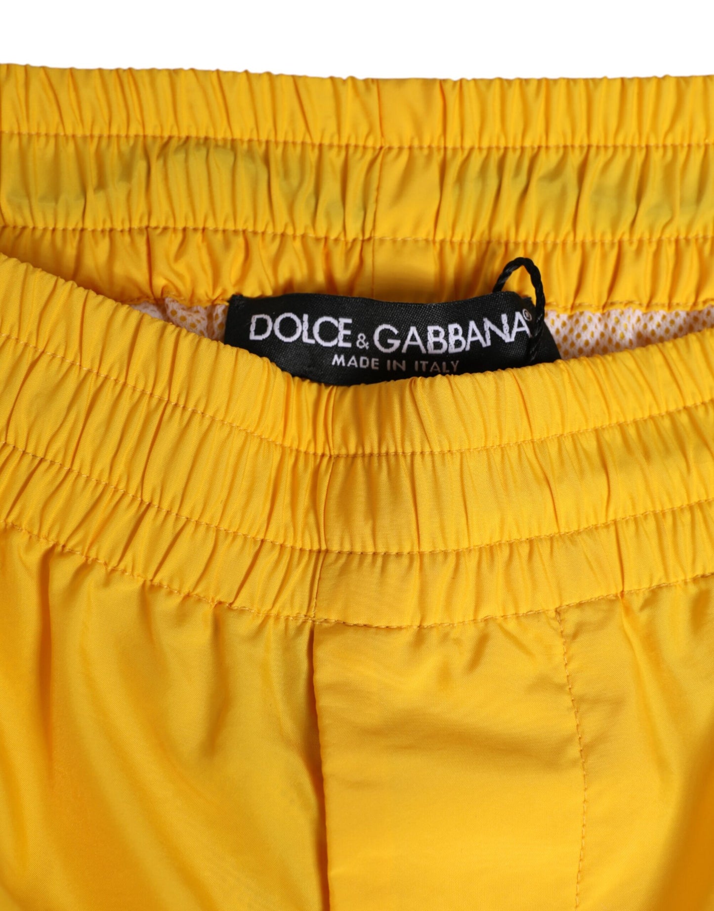 Short de bain boxer Dolce & Gabbana en nylon jaune avec plaque logo.