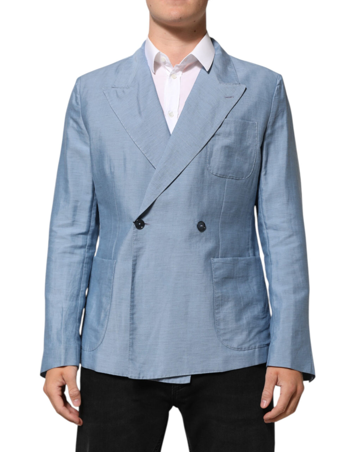 Blazer pour homme en lin bleu clair à double boutonnage de Dolce &amp; Gabbana