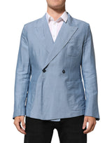 Blazer pour homme en lin bleu clair à double boutonnage de Dolce &amp; Gabbana
