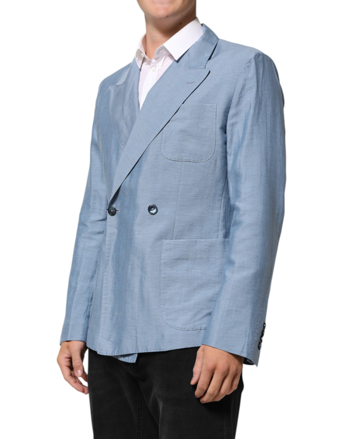 Blazer pour homme en lin bleu clair à double boutonnage de Dolce &amp; Gabbana